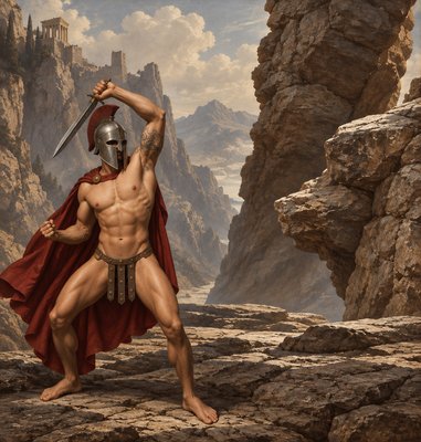 a painting of a man with a sword in his hand