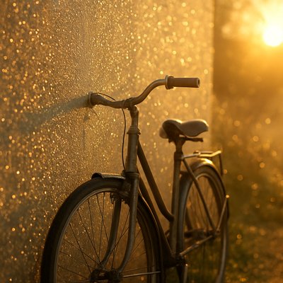bicyle resting against a wall