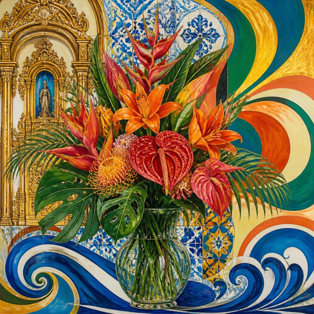 bouquet of flowers in a glass vase — Brazilian Art Style