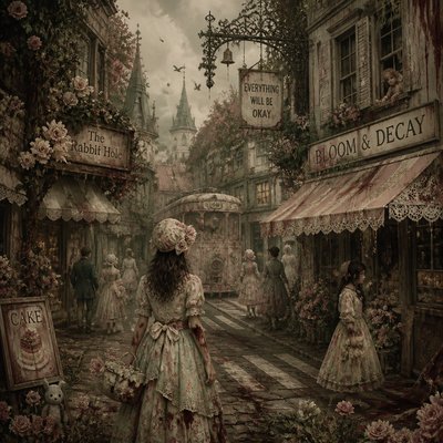 urban street with city activity — Dark Cottagecore Aesthetic