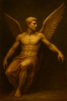 a painting of a man with angel wings