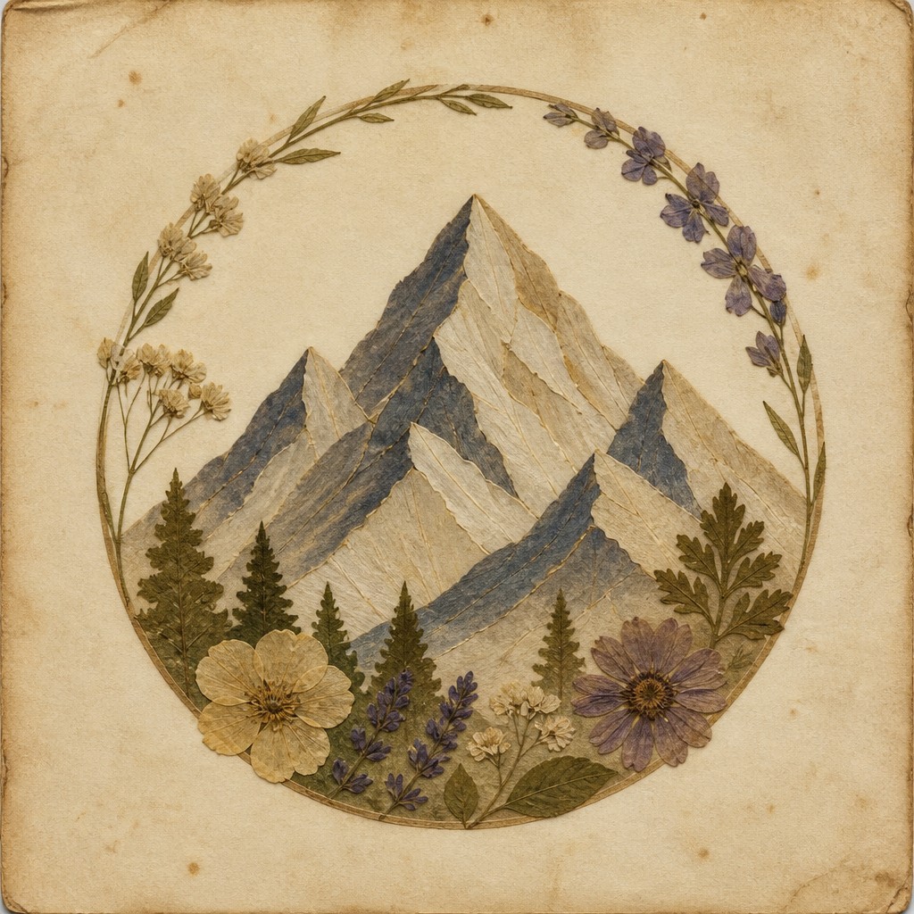 an emblem of a mountain peak inside a circle, simple bold shapes on a plain background, no text or lettering