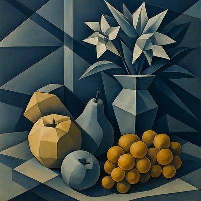 still life arrangement of fruits and flowers
