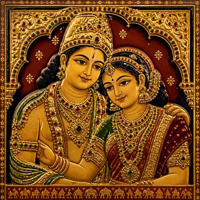 portrait of two people together — Thanjavur Art Style
