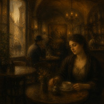 cozy cafe interior with warm lighting