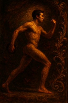 a painting of a man with no shirt on