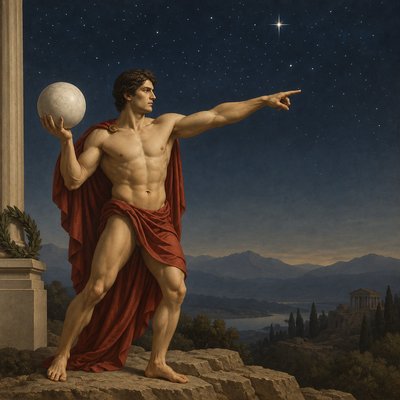 a painting of a man holding a ball