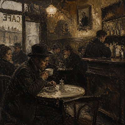 cozy cafe interior with warm lighting
