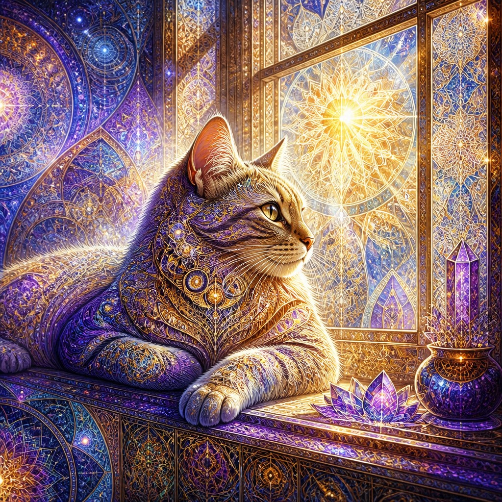 a cat lounging in a sunlit window