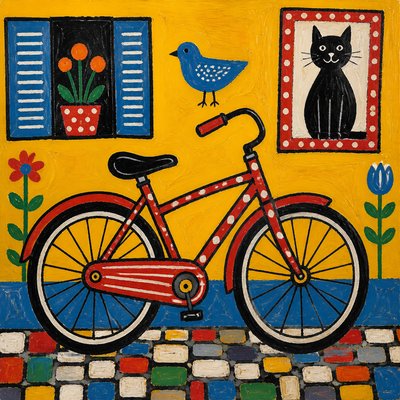 bicyle resting against a wall