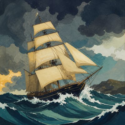 sailing ship on a stormy sea