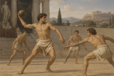 ancient greek athletes play ball game