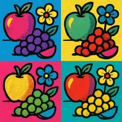 still life arrangement of fruits and flowers