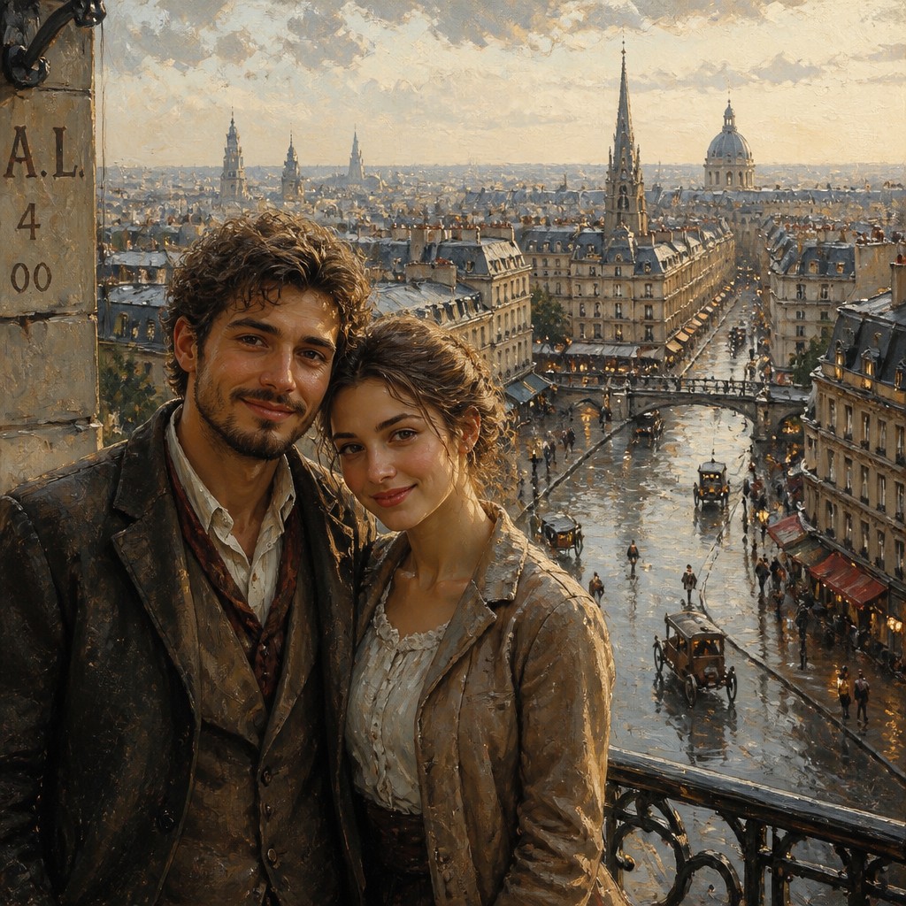 portrait of two people together — Cityscape Painting Style