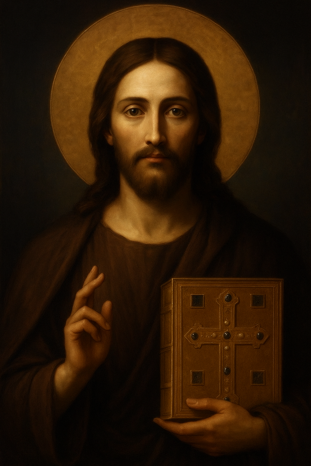a painting of jesus holding a wooden box