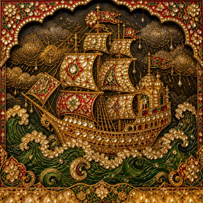 sailing ship on a stormy sea