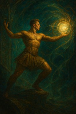 a painting of a man holding a ball