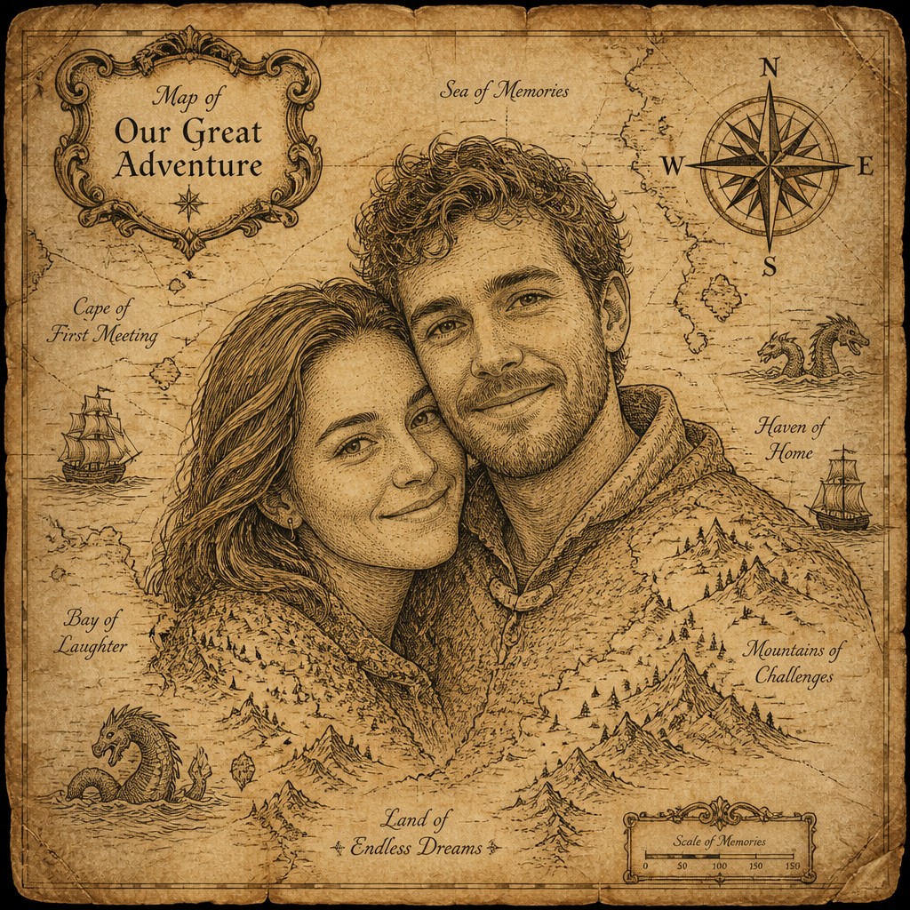portrait of two people together — Map Art Style