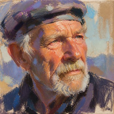 close-up portrait of an elderly person with expressive weathered features