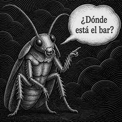 A cockroach saying: ¿Dónde está el bar?