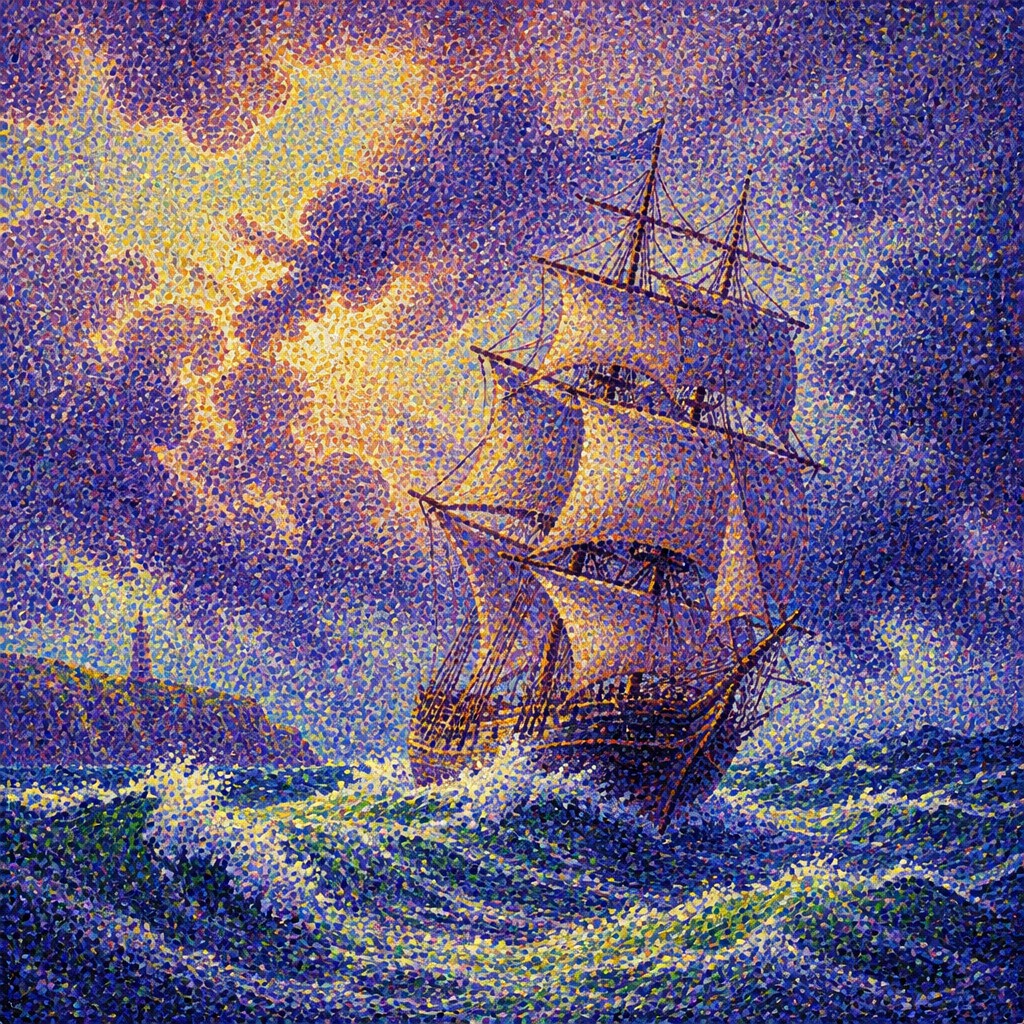 sailing ship on a stormy sea