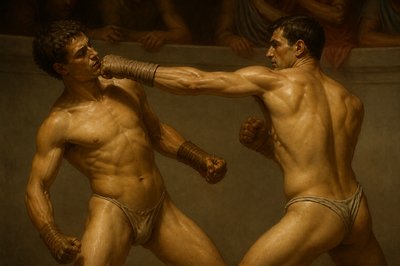 ancient greek ignudi boxers punching each other 
