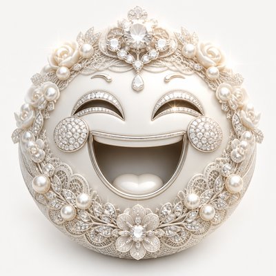 an exaggerated laughing face of an original round mascot character, bold and readable at small size, plain background, no text