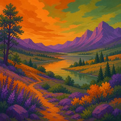 wide landscape with natural scenery — Secondary Colors Art Style
