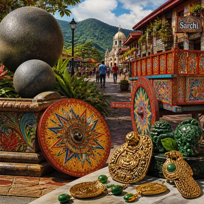 urban street with city activity — Costa Rican Art Style