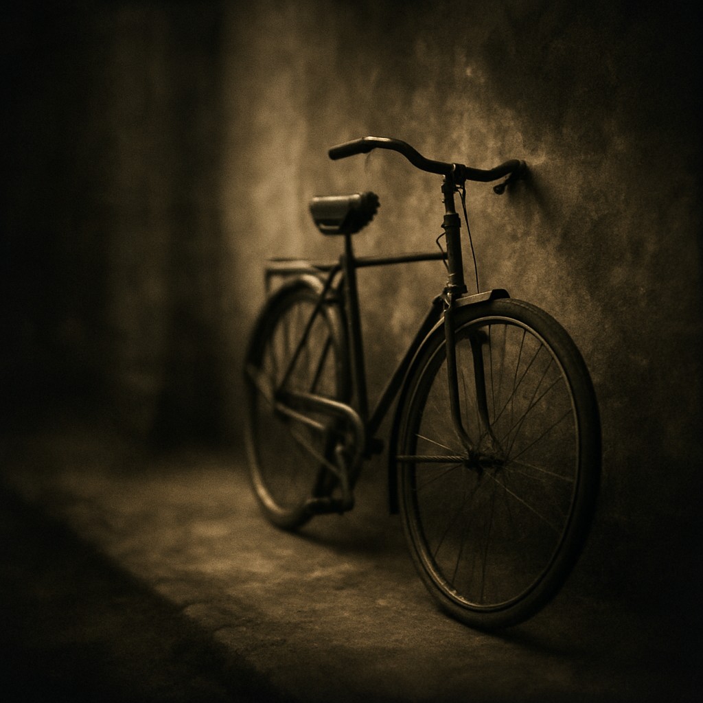 bicyle resting against a wall