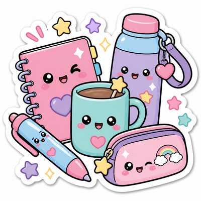 still life with everyday objects — Kawaii Sticker Design