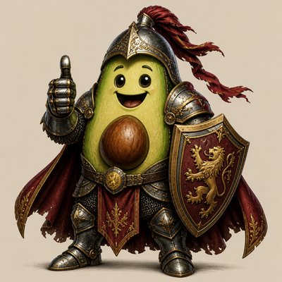 a happy avocado character giving a thumbs up, bold readable design on a plain background, no text