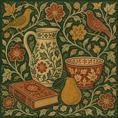 still life with everyday objects — Arts and Crafts Style
