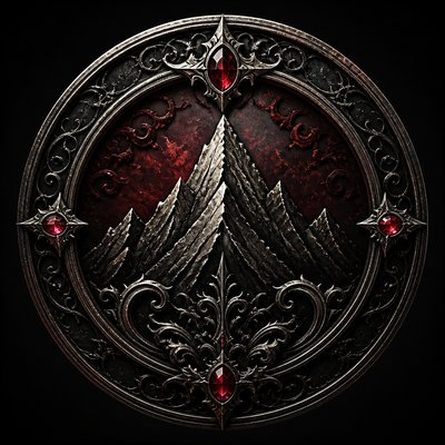 an emblem of a mountain peak inside a circle, simple bold shapes on a plain background, no text or lettering