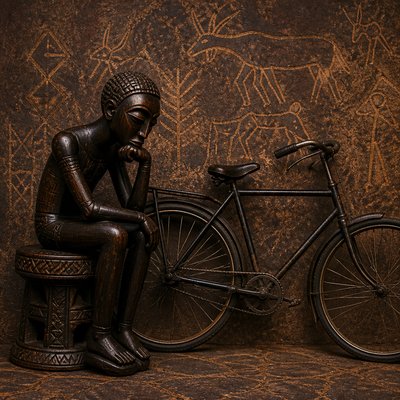 bicyle resting against a wall — Angolan Art Style
