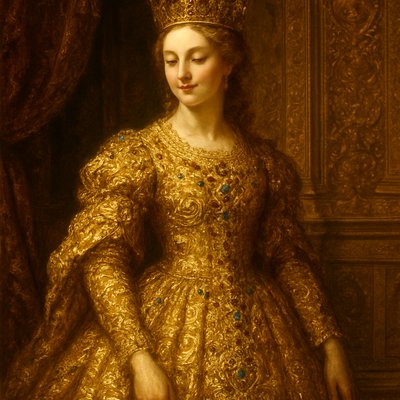 My sincerest apologies that the Queen appeared angry! That's completely contrary to the "serene and noble expression" we aimed for and the dignity implied by Psalm 45. We need to explicitly reinforce a gentler, more gracious demeanor.

You're also right to focus on the gold's shine. We can definitely enhance that.

To address both issues—the expression and the gold's luminosity—we'll make two key adjustments:

    Refine Expression: Use stronger words for a gentle, majestic, and perhaps beatific expression.

    Enhance Gold's Shine: Introduce Baroque Art Style as a secondary influence. Baroque is famous for its dramatic light, intense gleam on metals and jewels, and dynamic richness, which will make the gold truly radiant. It pairs beautifully with Oil Painting for opulence.

Revised Prompt for "Queen in Gold of Ophir - Gentle Expression & Shining Gold"

    Oil Painting Art Style, Baroque Art Style, a breathtakingly majestic and regal portrait of "The Queen in Gold of Ophir," inspired by Psalm 45. The Queen stands with impeccable grace and royal dignity, her posture radiating quiet power. Her expression is serene, gentle, and profoundly gracious, with a subtle, knowing smile, reflecting noble peace. She is adorned in an exquisitely elaborate gown woven entirely from the finest, purest gold of Ophir, which shimmers and gleams with unparalleled brilliance, catching every ray of light. Her attire is intricately embellished with countless precious jewels—sapphires, rubies, and emeralds—each sparkling intensely with Baroque dynamism. A delicate yet regal golden crown, also ablaze with light, rests upon her head. The setting is a grand, opulent royal palace chamber, with rich tapestries and polished marble, bathed in dramatic, warm, golden ambient light that creates striking highlights and deep, luxurious shadows, making her and her lavish garments glow. Focus on the unparalleled brilliance, texture, and radiant shine of her golden gown, the intense sparkle of her jewels, her majestic yet gentle presence, and the luxurious, sacred atmosphere befitting a queen in God's presence.