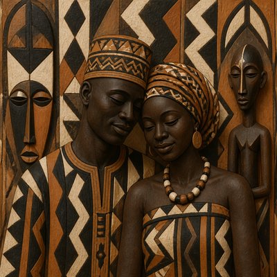 portrait of two people together — Burkina Faso Art Style
