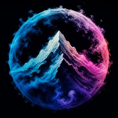 an emblem of a mountain peak inside a circle, simple bold shapes on a plain background, no text or lettering