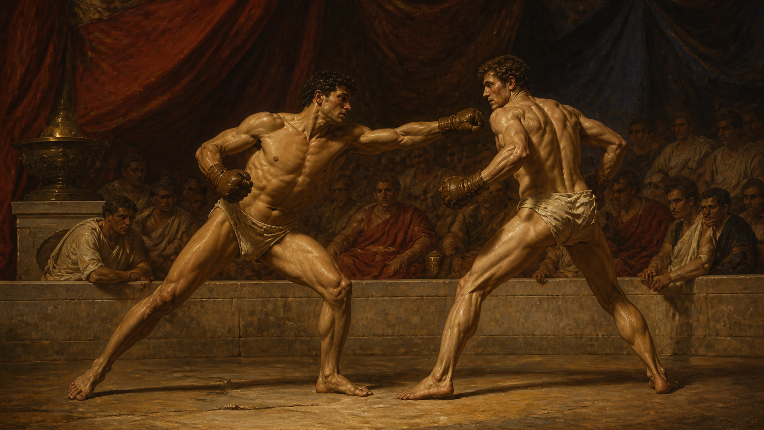 two ancient ignudi athletes in boxing competition