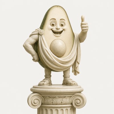 a happy avocado character giving a thumbs up, bold readable design on a plain background, no text