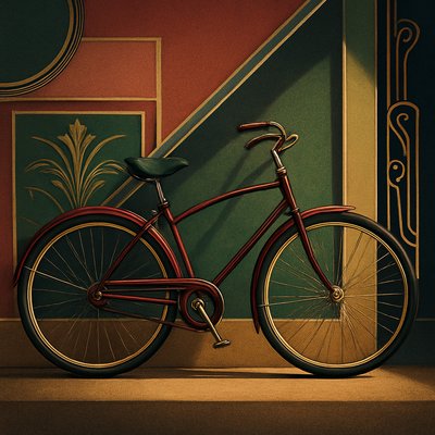 bicyle resting against a wall