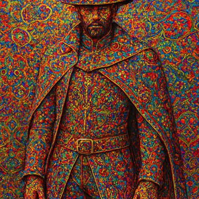 a painting of a man wearing a hat and coat