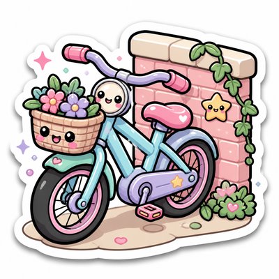 bicyle resting against a wall — Kawaii Sticker Design