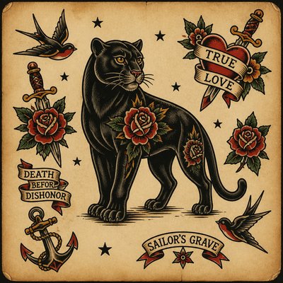 animal standing in natural pose — Tattoo Flash Art Style