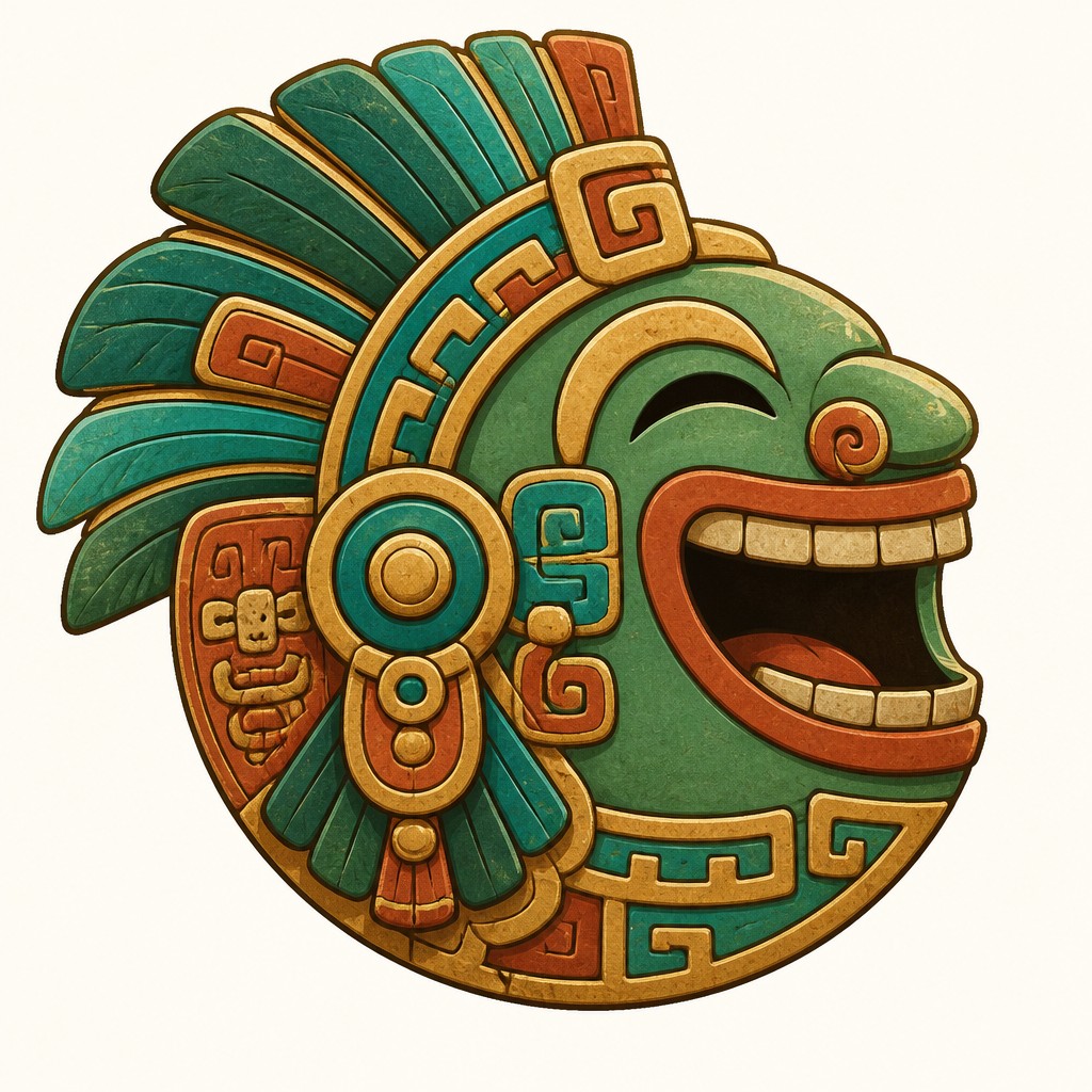 an exaggerated laughing face of an original round mascot character, bold and readable at small size, plain background, no text