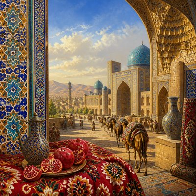 wide landscape with natural scenery — Uzbek Art Style