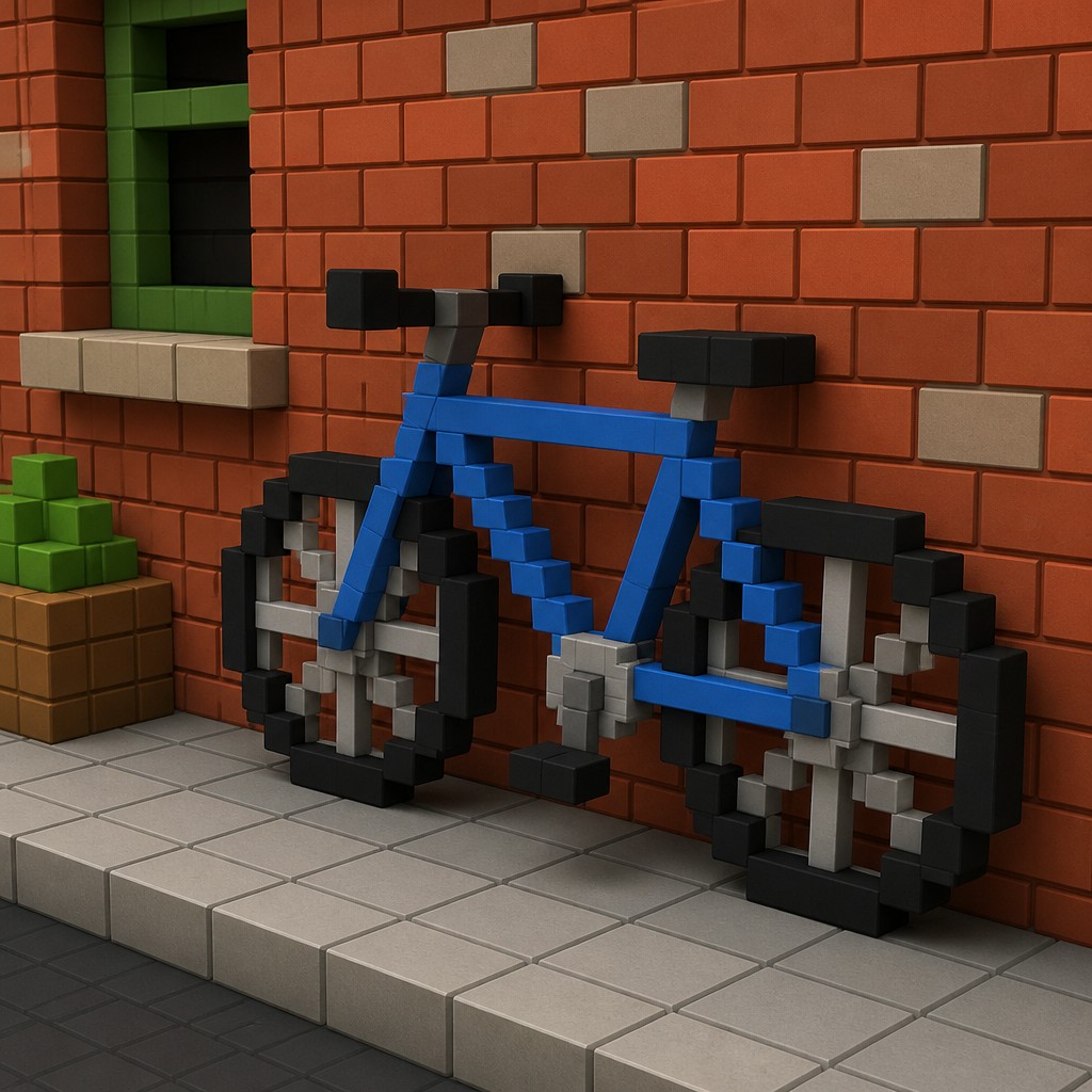 bicyle resting against a wall