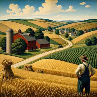 wide landscape with natural scenery — American Regionalism Art Style