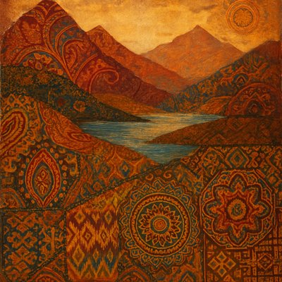 serene landscape with mountains and water