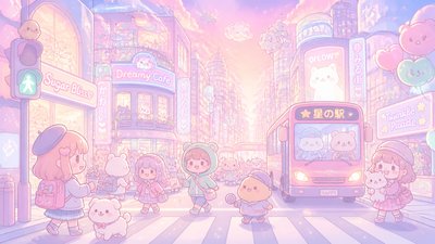 bustling city street panorama at dusk
